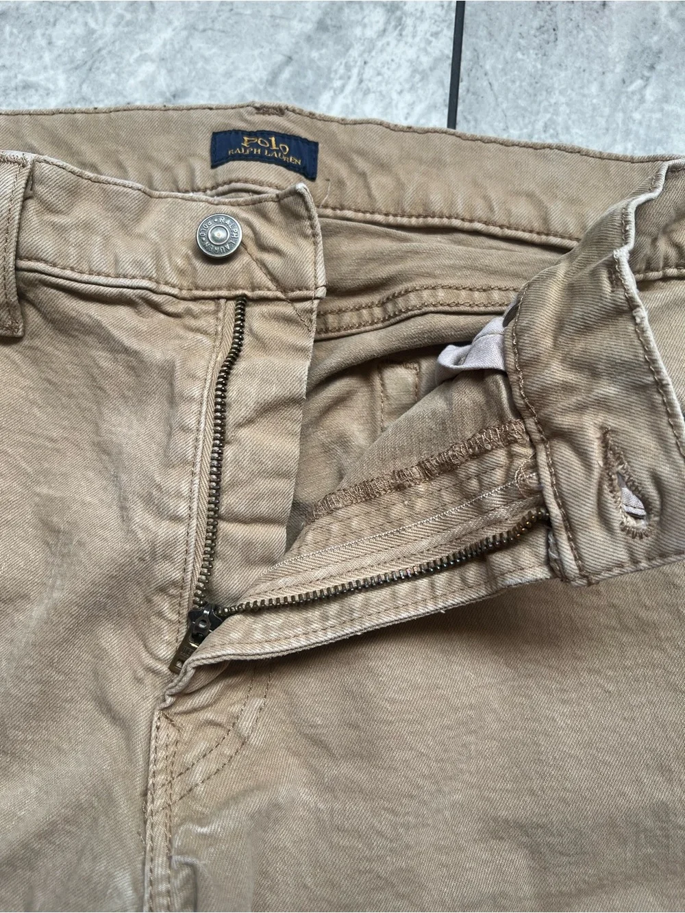 Polo Ralph Lauren Men's Chino Pants 34x32 Tan Khaki Slim Straight Logo Casual